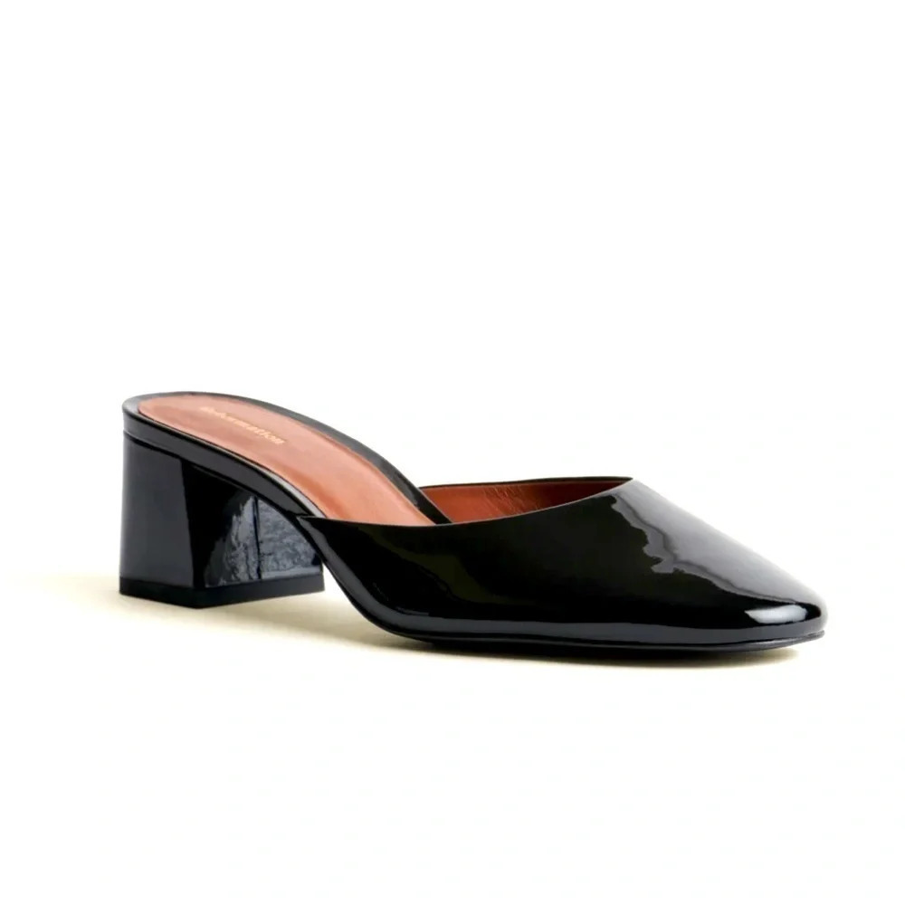 REFORMATION Marina Block Heel Mule Black Patent Leather  NEW Sold Out Online